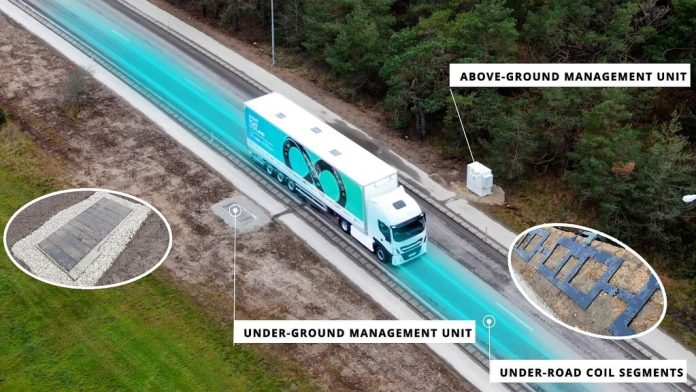 Spulen im Straßenbelag könnten Elektrofahrzeuge auch während der Fahrt laden (engl.). Spulen im Straßenbelag könnten Elektrofahrzeuge auch während der Fahrt laden (engl.).